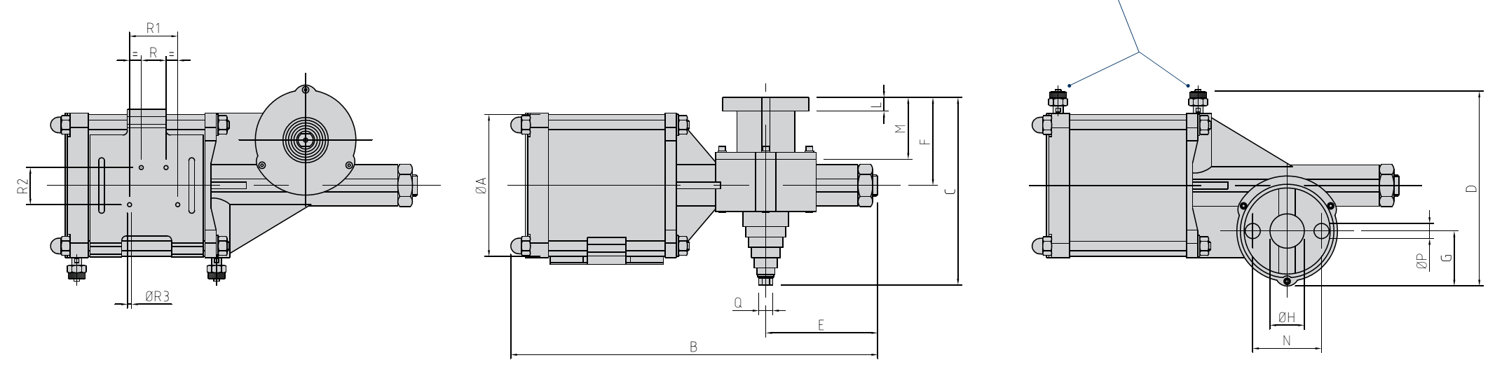 CP126气动执行器参数尺寸图